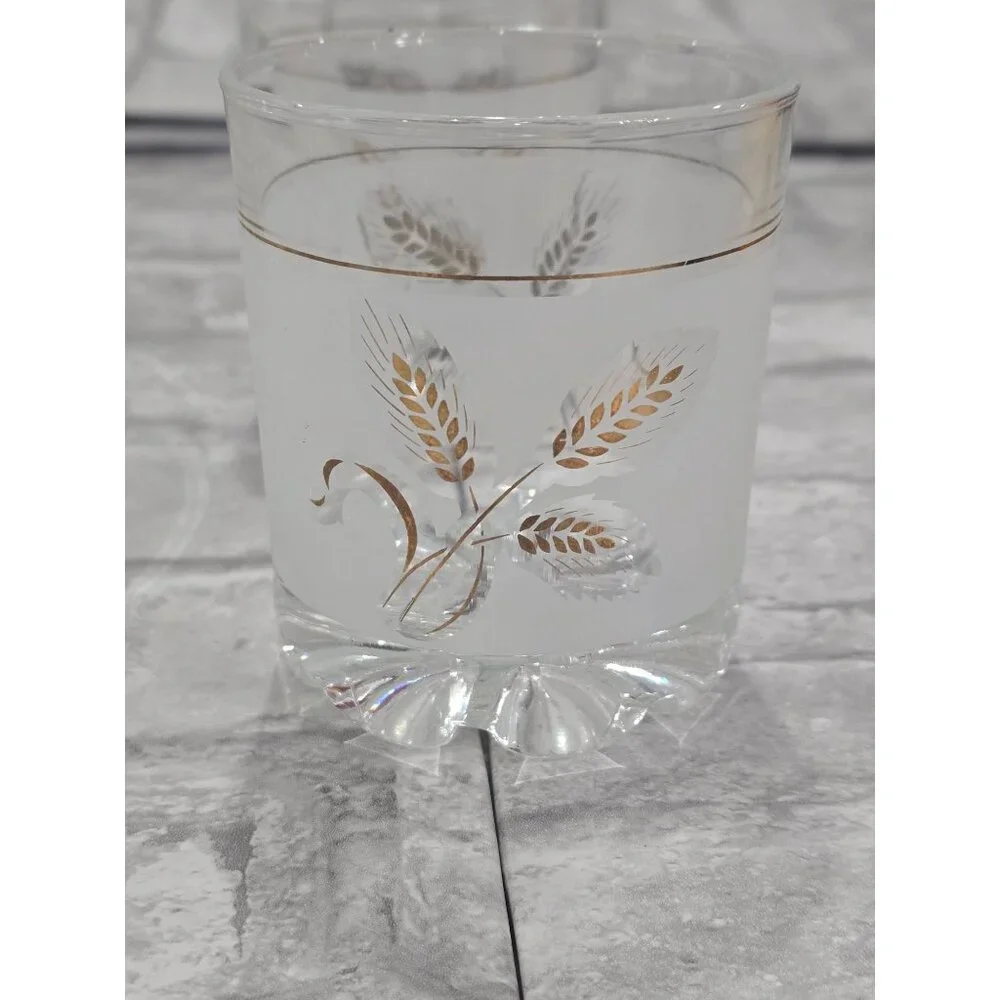 Vintage DeValbor Italian Covetro Frosted Gold Leaf Rock Glasses, Tumbler Ice Buc